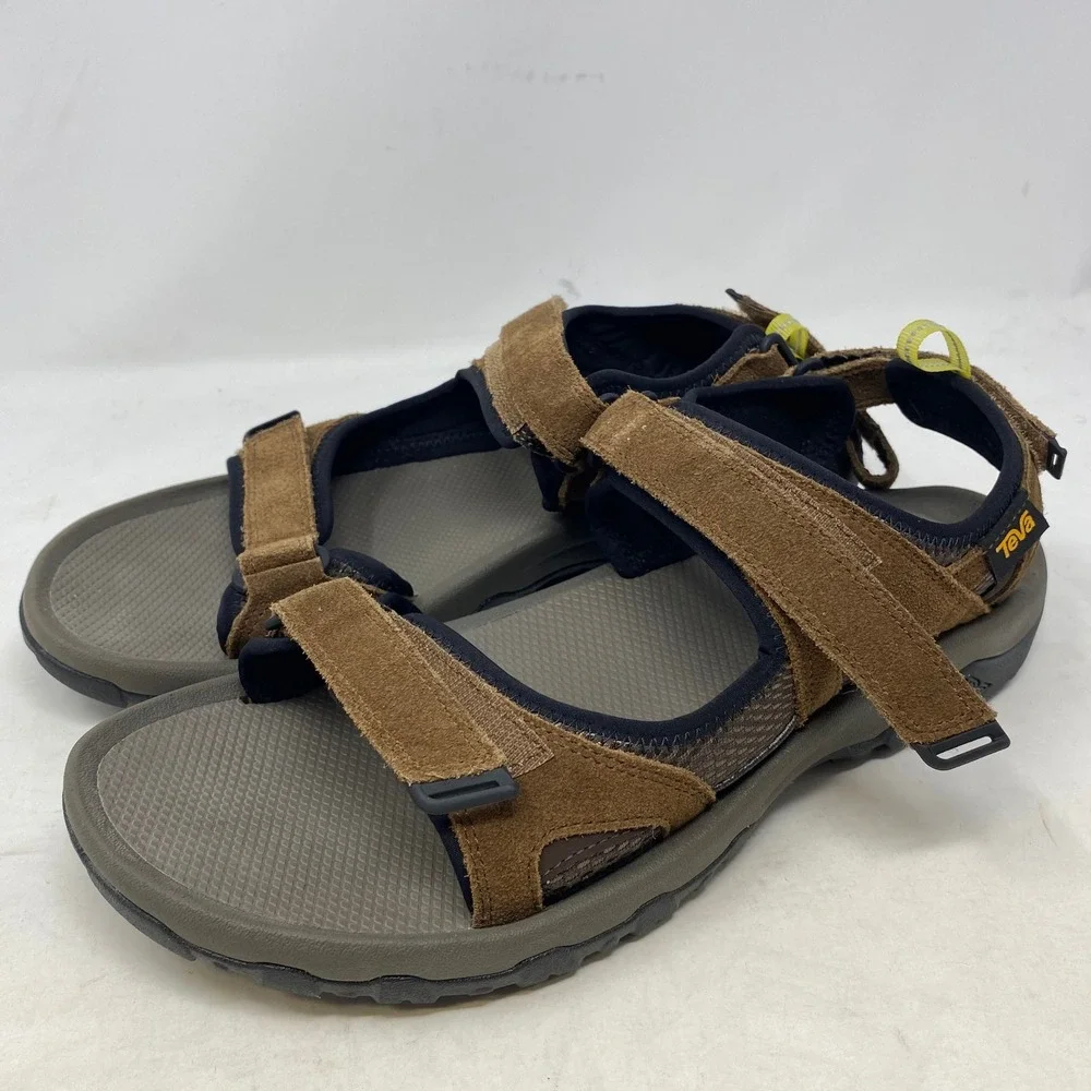 Teva Mens‎ Tanza Leather Sandals Brown Suede Athletic Hiking Water Shoes 1010078